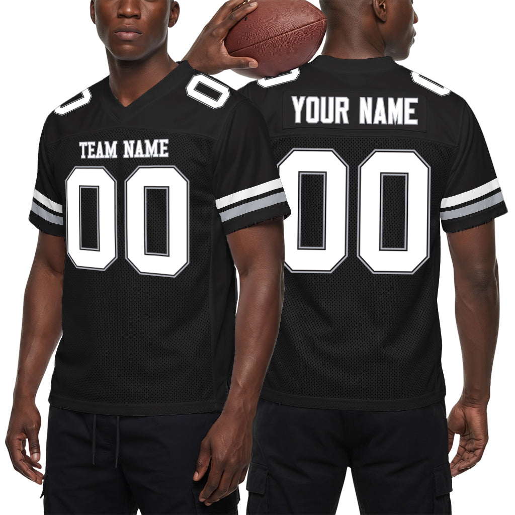 Custom Black White-Gray Mesh Football Jersey