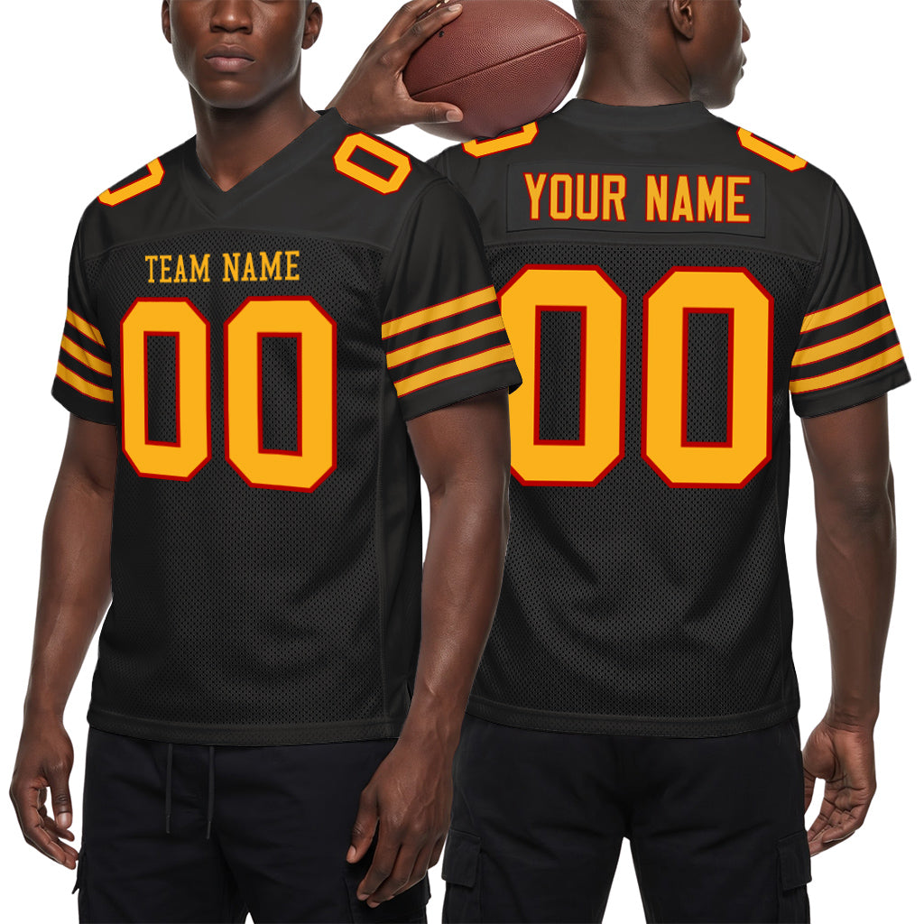 Custom Black Gold-Scarlet Custom Name Mesh Football Jersey