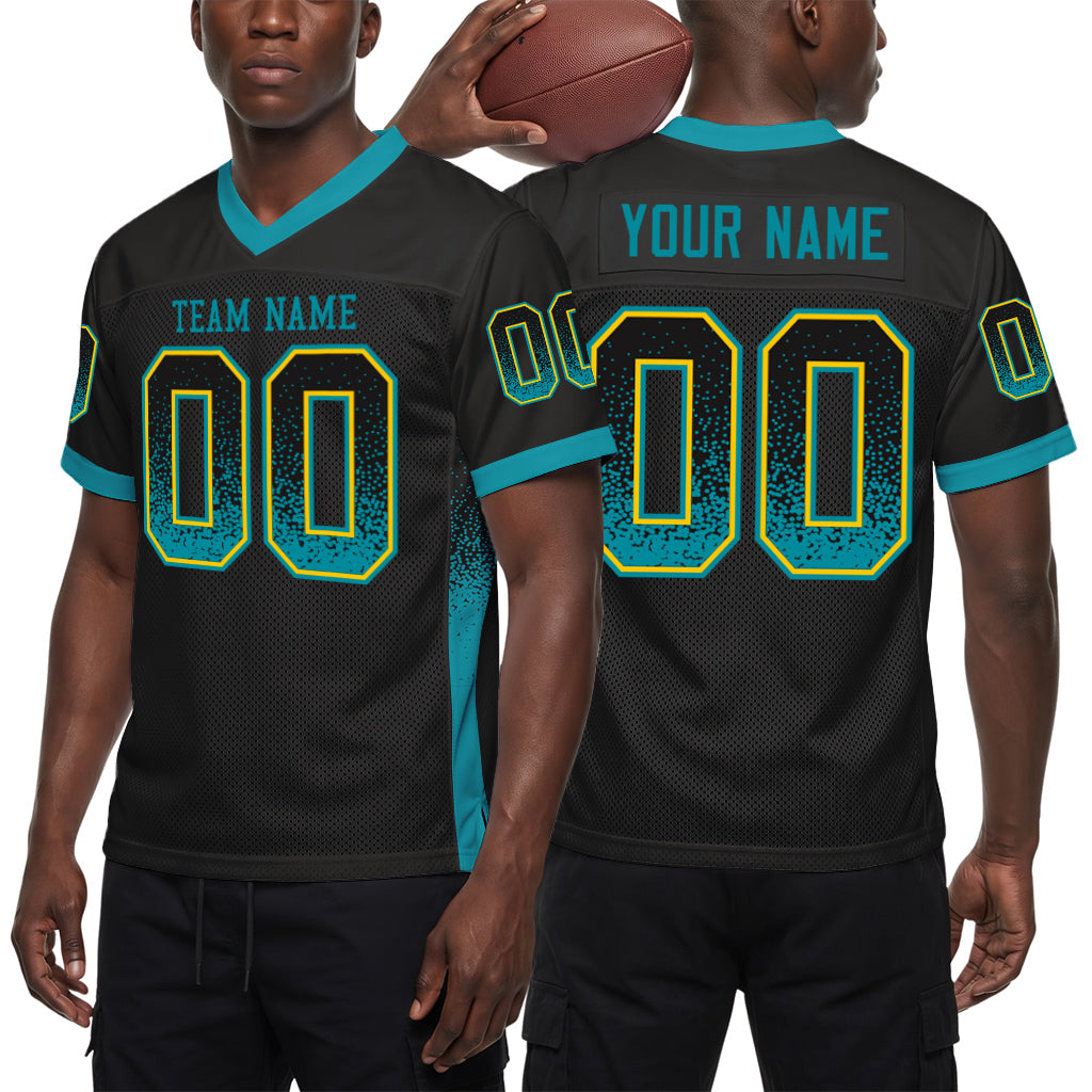 Custom Black Teal-Yellow Mesh Drift Fashion Mesh Football Jersey