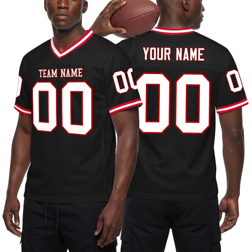 Custom Black White-Red Mesh Football Jersey