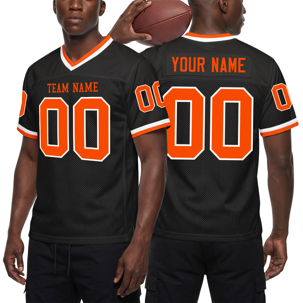 Custom Black Orange-White Mesh Throwback Mesh Football Jersey