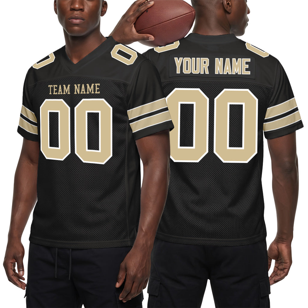 Custom Black Vegas Gold-White Custom Name Mesh Football Jersey
