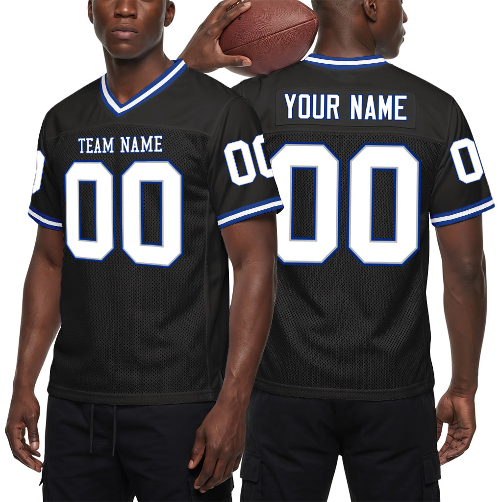 Custom Black White-Royal Mesh Throwback Mesh Football Jersey