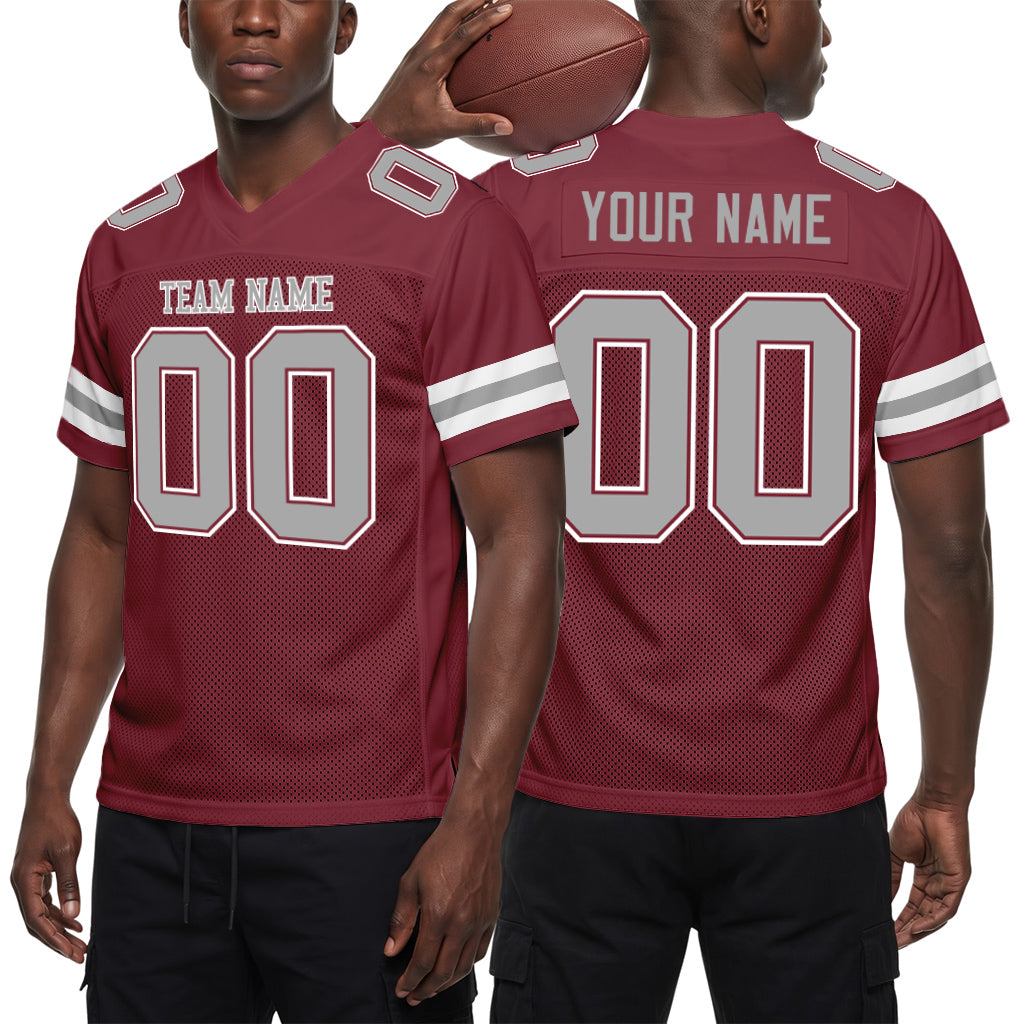 Custom Burgundy Gray-White Football Jersey
