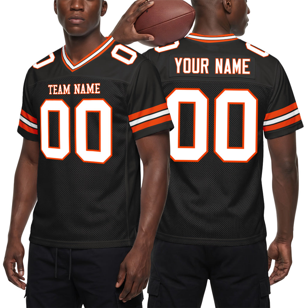 Custom Black White-Orange Mesh Football Jersey