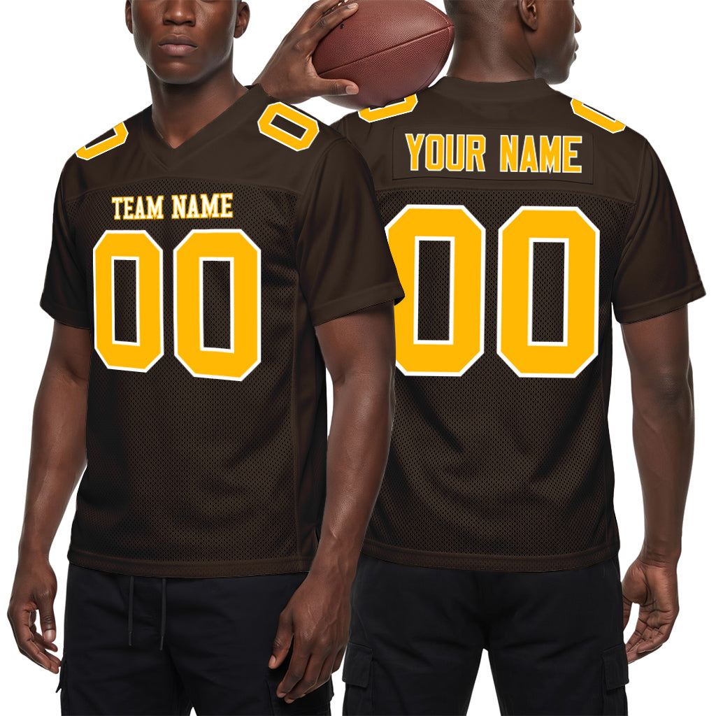 Custom Brown Gold-White Football Jersey