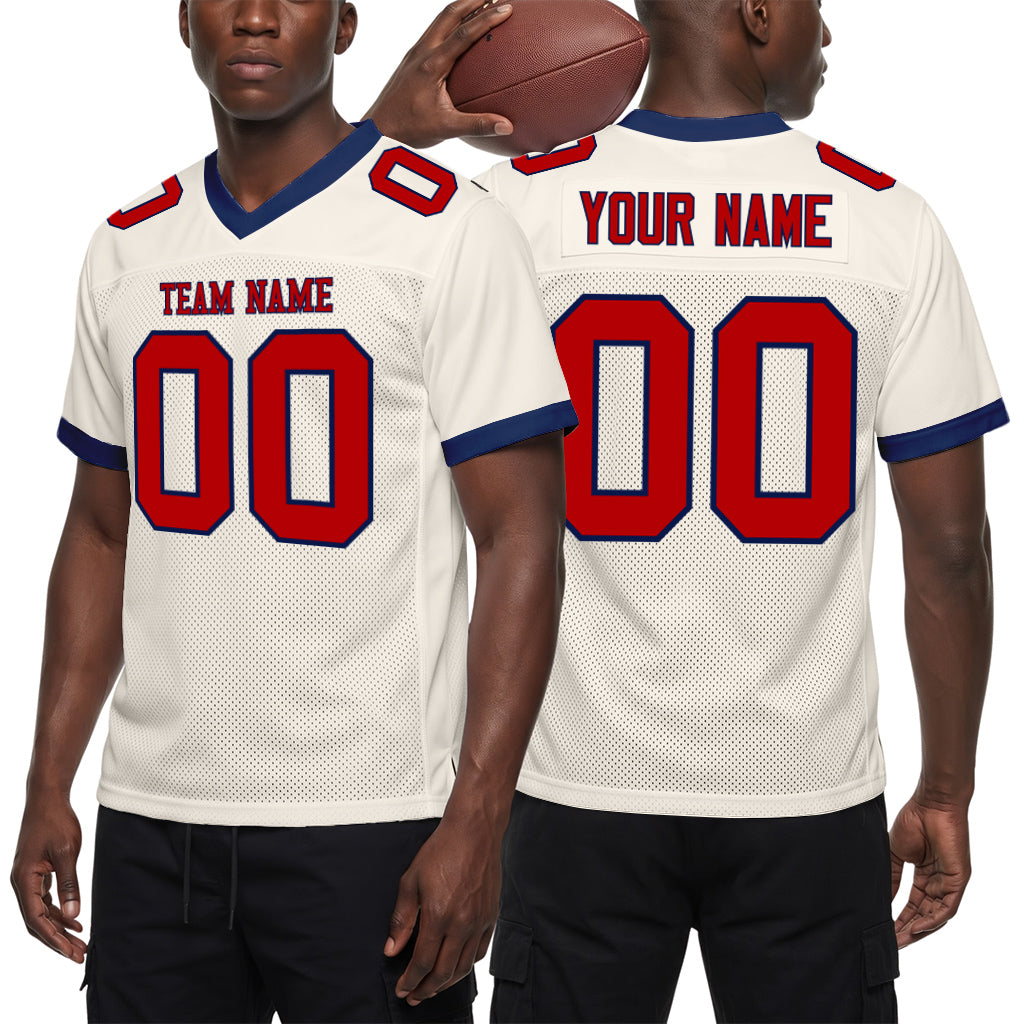 Custom Cream Red-Navy Mesh Football Jersey