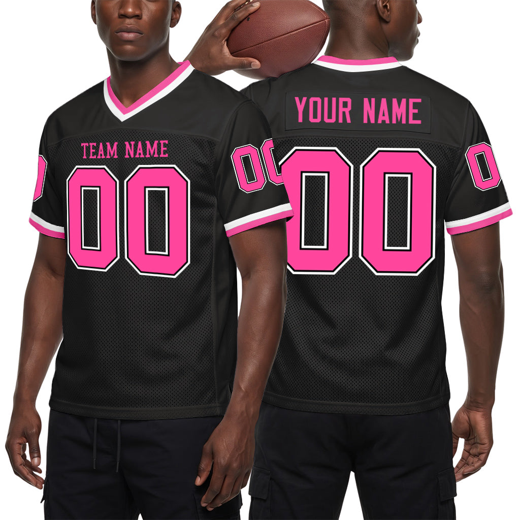 Custom Black Pink-White Mesh Throwback Mesh Football Jersey