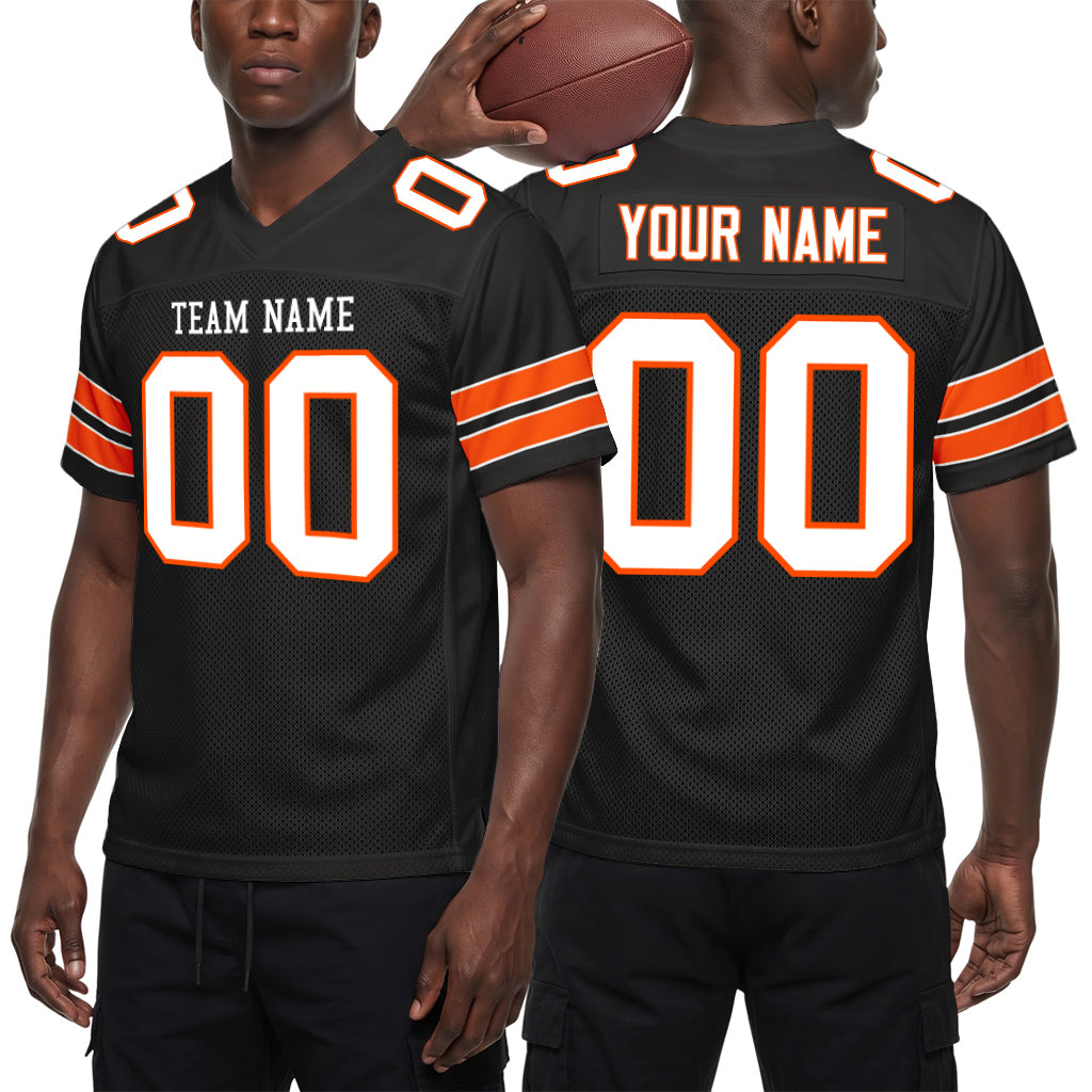 Custom Black White-Orange Custom Name Mesh Football Jersey
