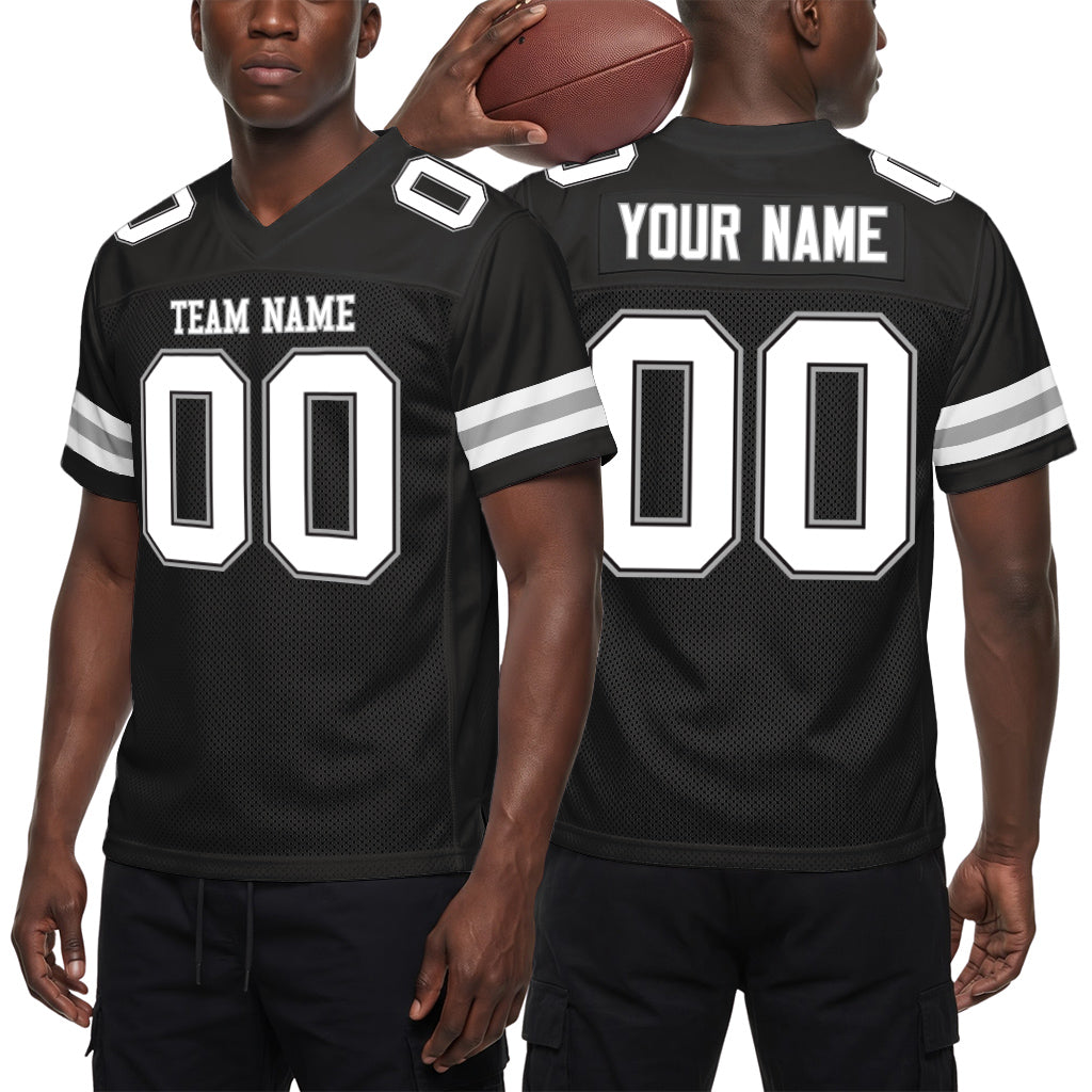 Custom Black White-Silver Mesh Football Jersey
