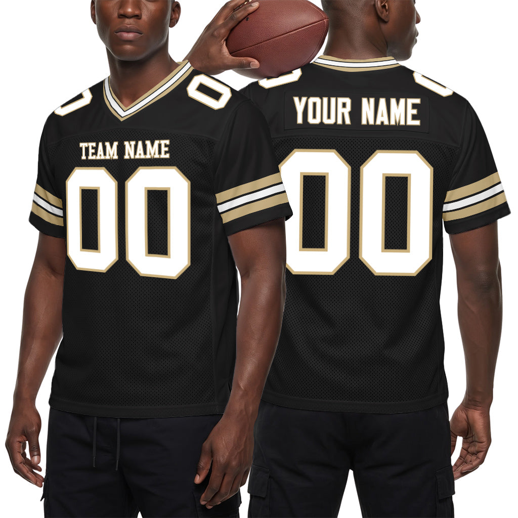 Custom Black White-Vegas Gold Mesh Football Jersey