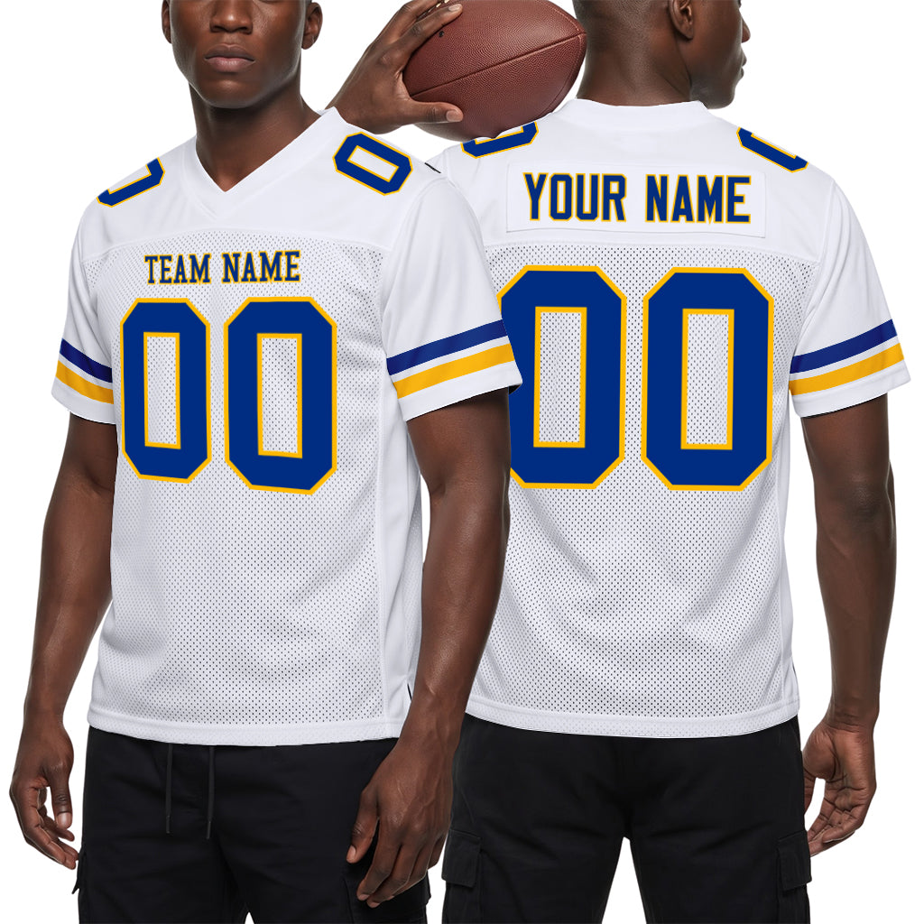 Custom White Royal-Gold Mesh Football Jersey