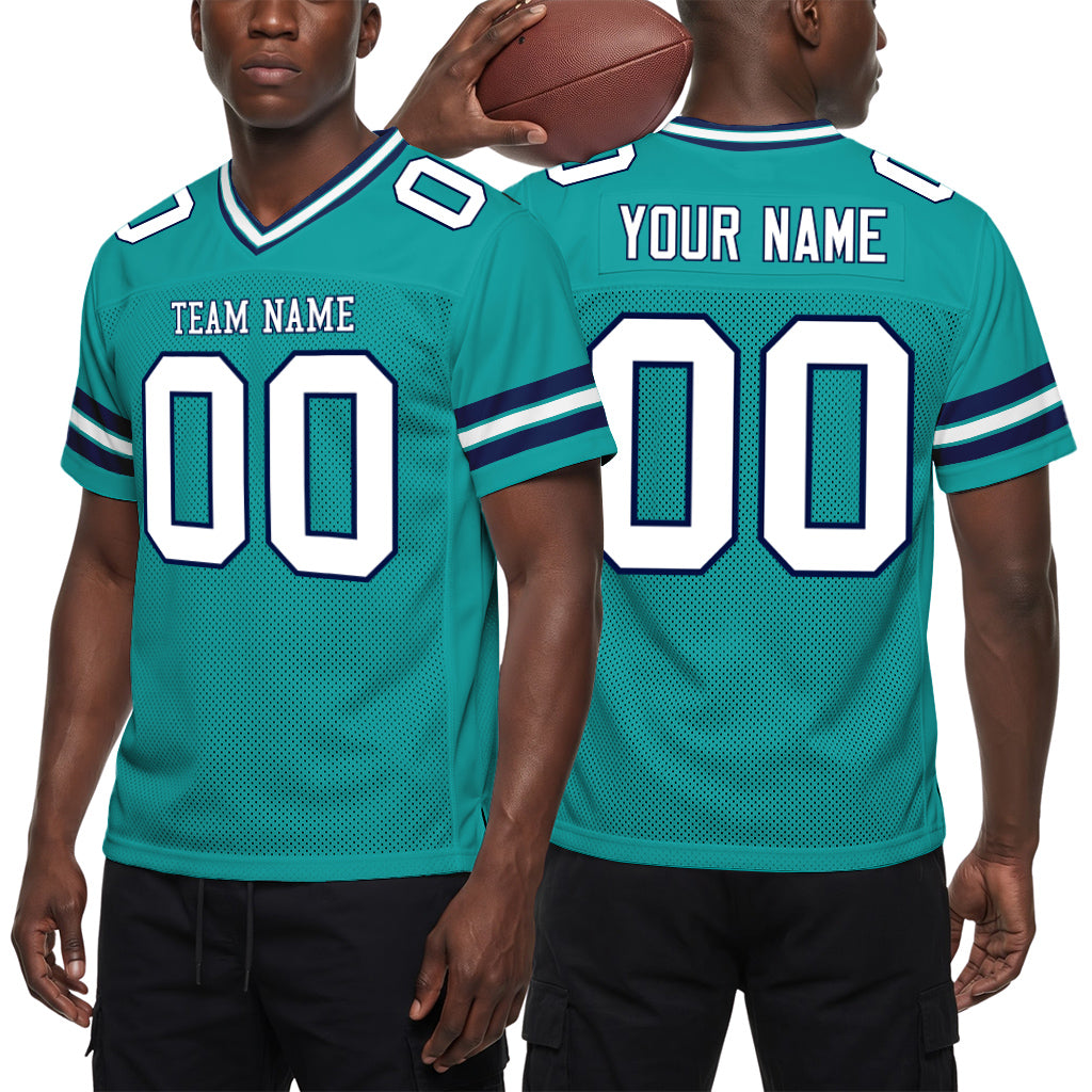 Custom Aqua White-Navy Mesh Football Jersey