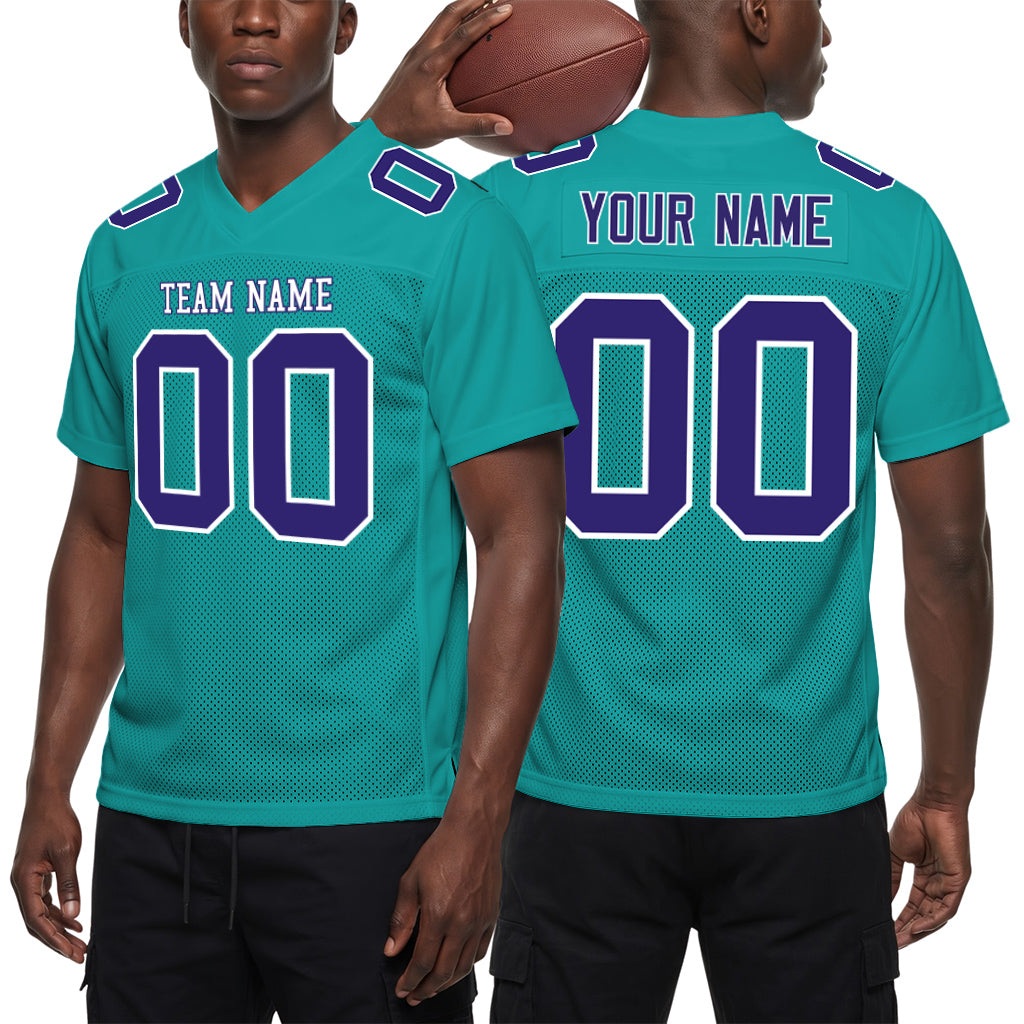Custom Aqua Purple-White Football Jersey