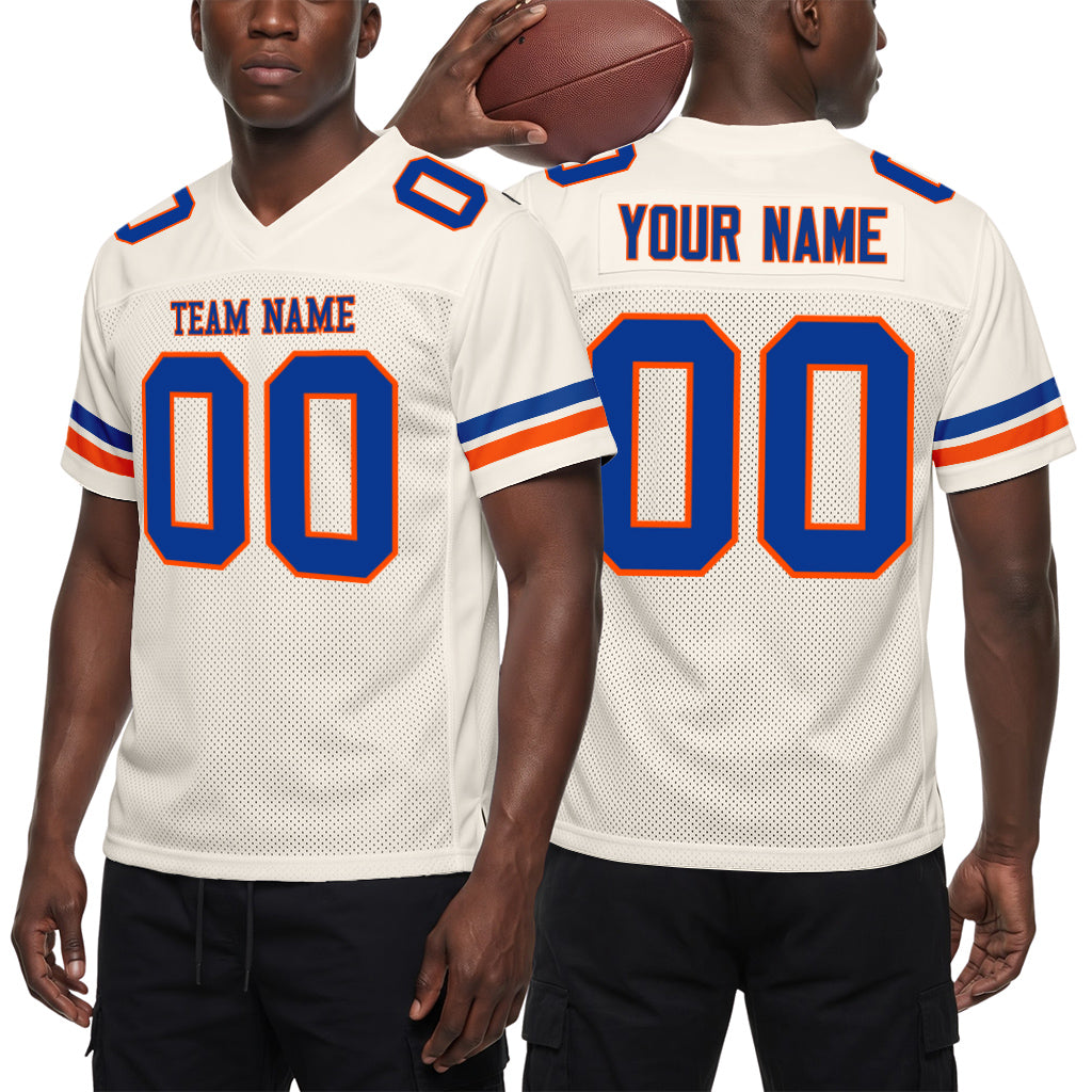 Custom Cream Royal-Orange Mesh Football Jersey
