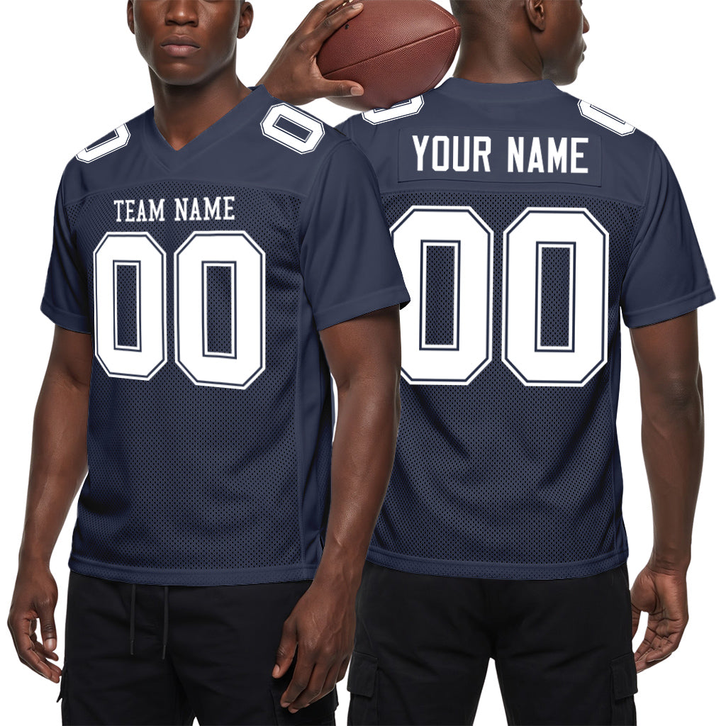 Custom Navy White Mesh Football Jersey