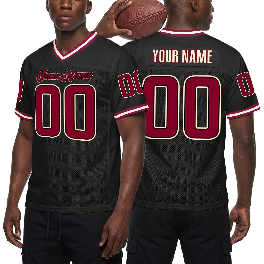 Custom Black Cardinal-Cream Mesh Throwback Mesh Football Jersey