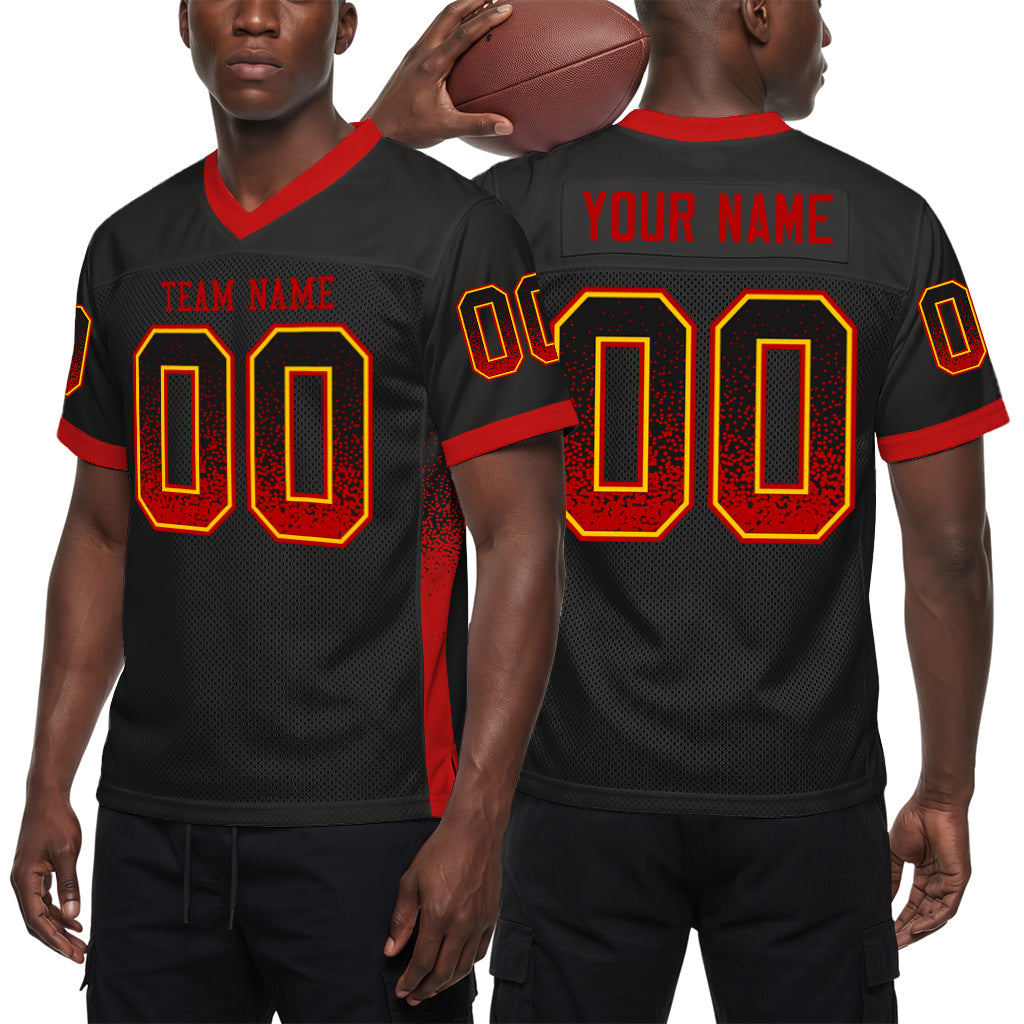 Custom Black Red-Gold Mesh Drift Fashion Mesh Football Jersey
