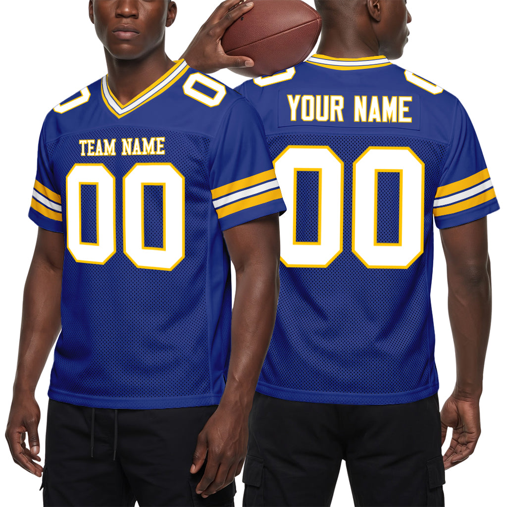 Custom Royal White-Yellow Mesh Football Jersey
