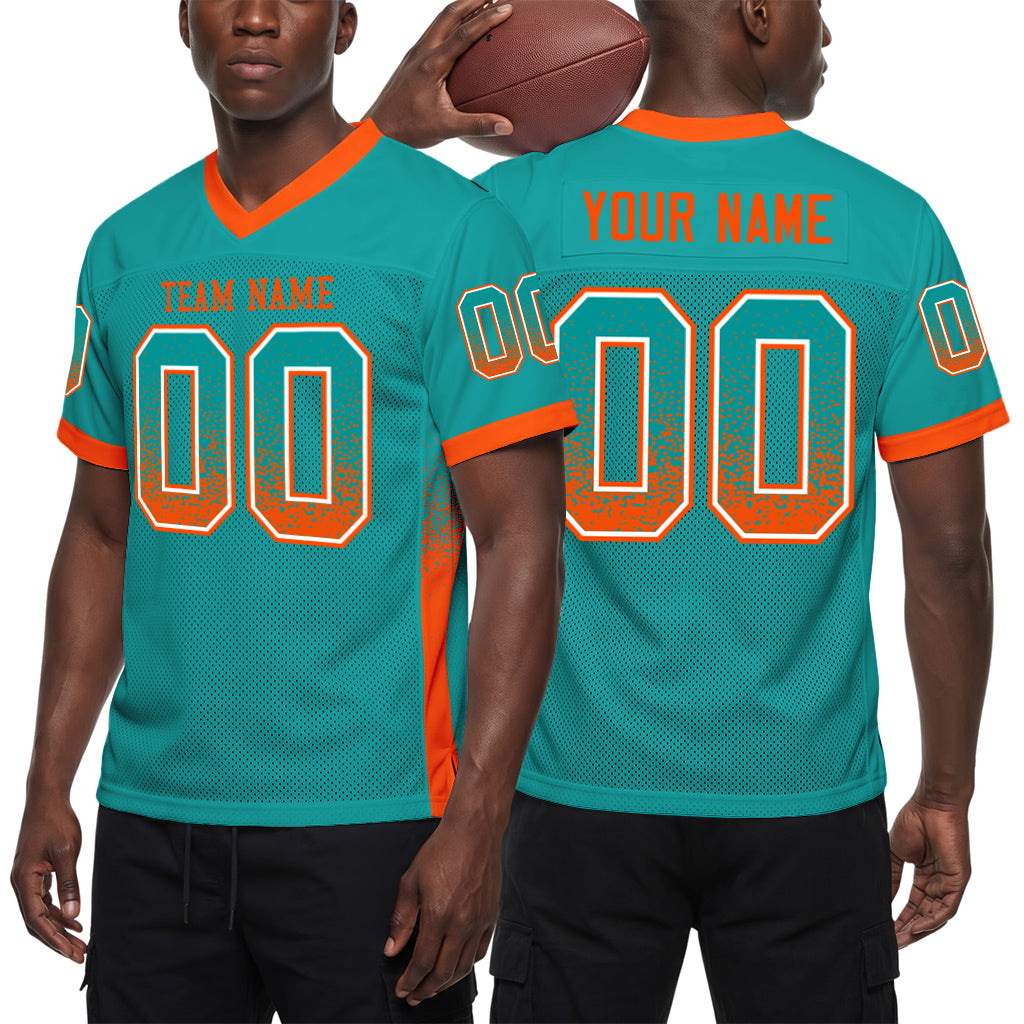 Custom Aqua Orange-White Drift Fashion Football Jersey