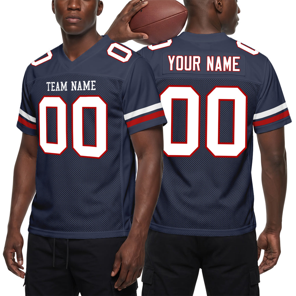 Custom Navy White-Red Mesh Football Jersey
