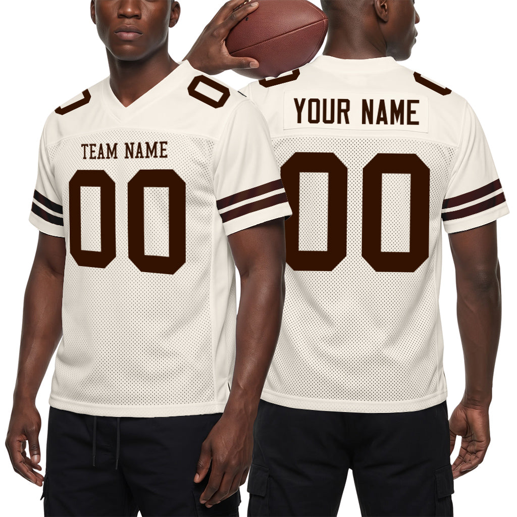 Custom Cream Brown Mesh Football Jersey