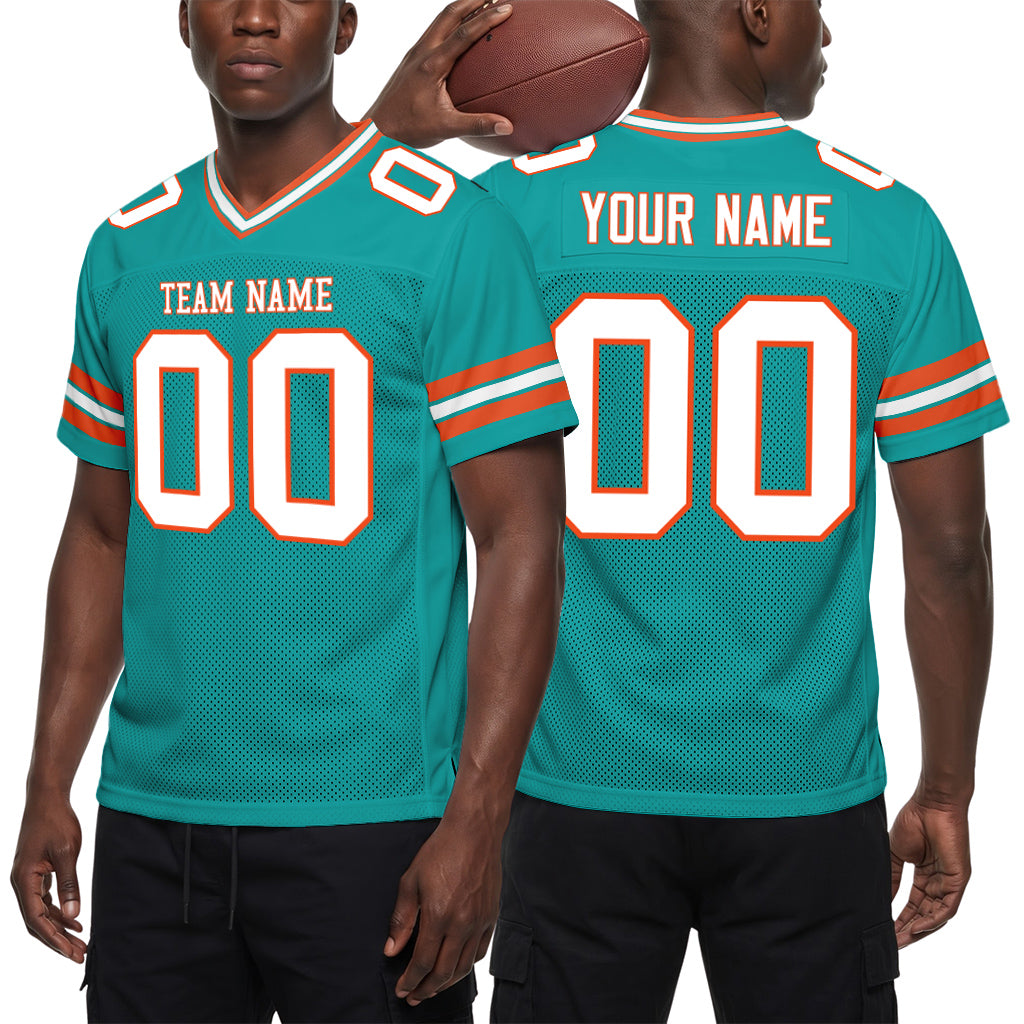 Custom Aqua White-Orange Mesh Football Jersey