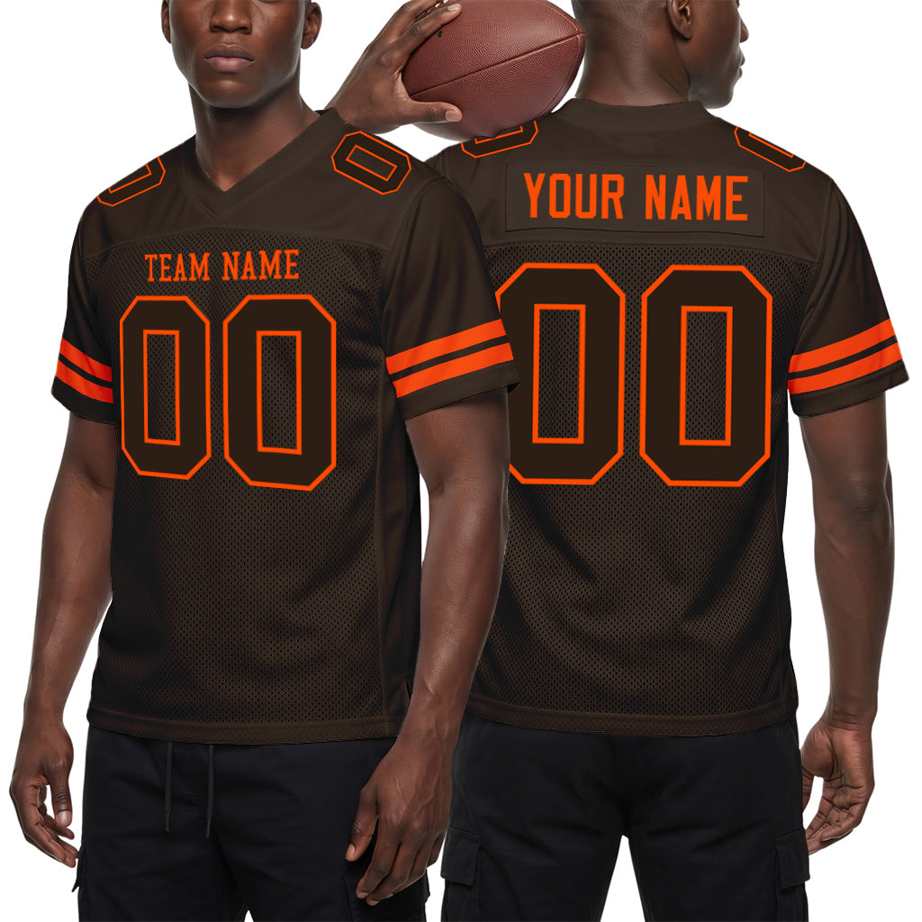 Custom Brown Brown-Orange Mesh Football Jersey