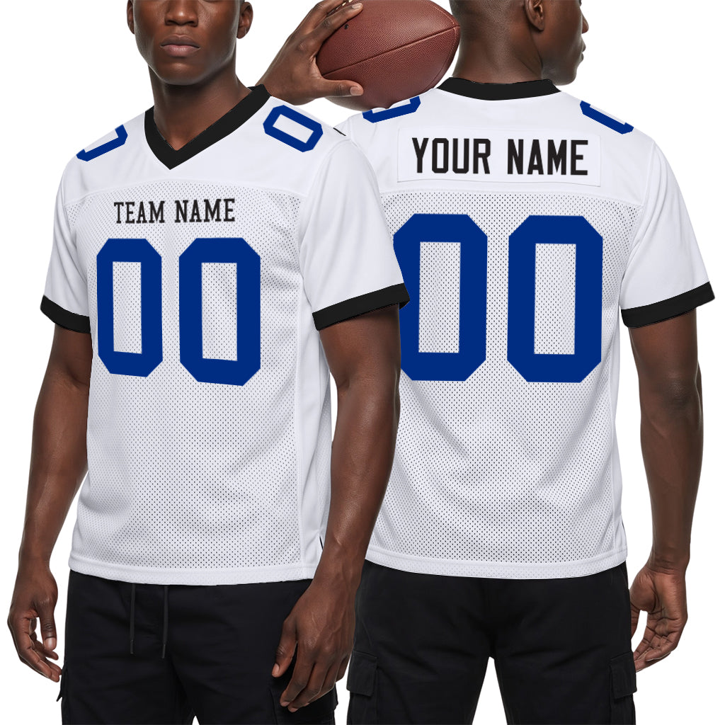 Custom White Royal-Black Mesh Football Jersey