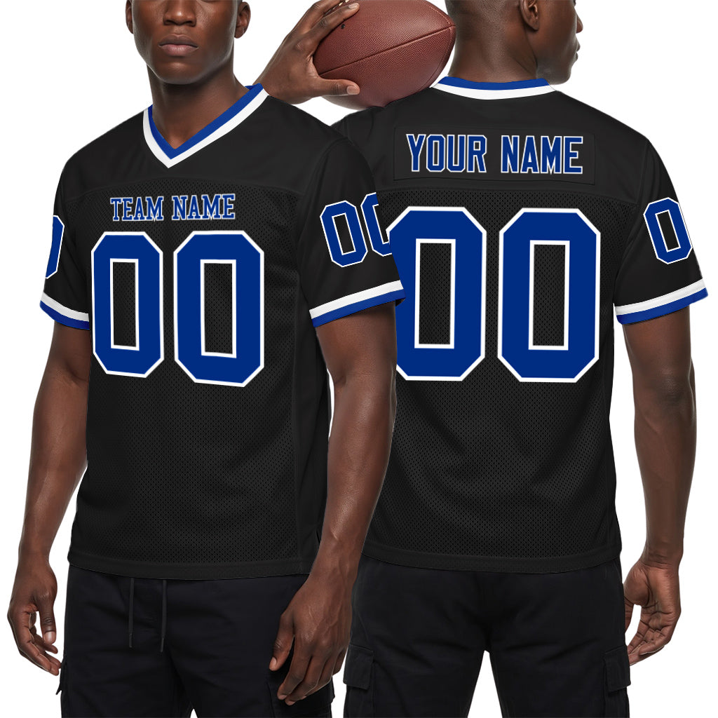 Custom Black Royal-White Mesh Football Jersey