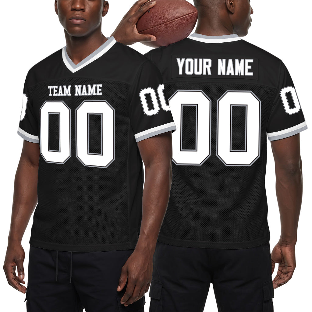 Custom Black White-Gray Mesh Football Jersey