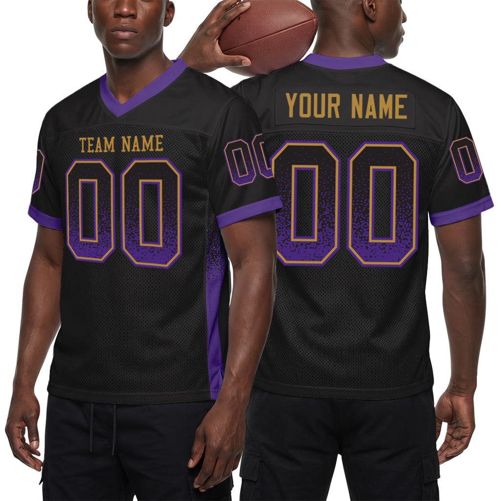 Custom Black Purple-Old Gold Drift Fashion Mesh Football Jersey