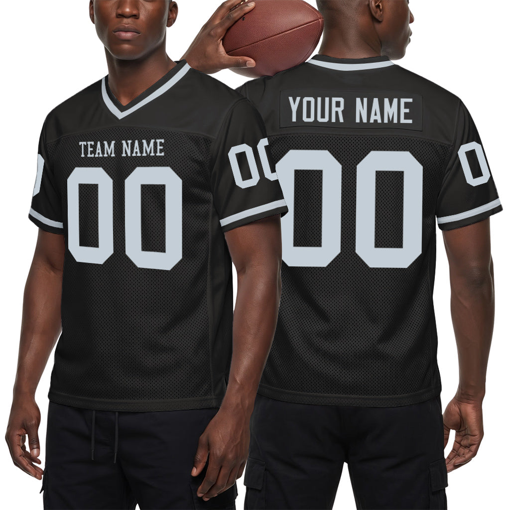 Custom Black Silver-Gray Mesh Throwback Mesh Football Jersey