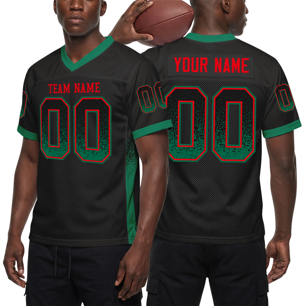 Custom Black Kelly Green-Red Mesh Drift Fashion Mesh Football Jersey
