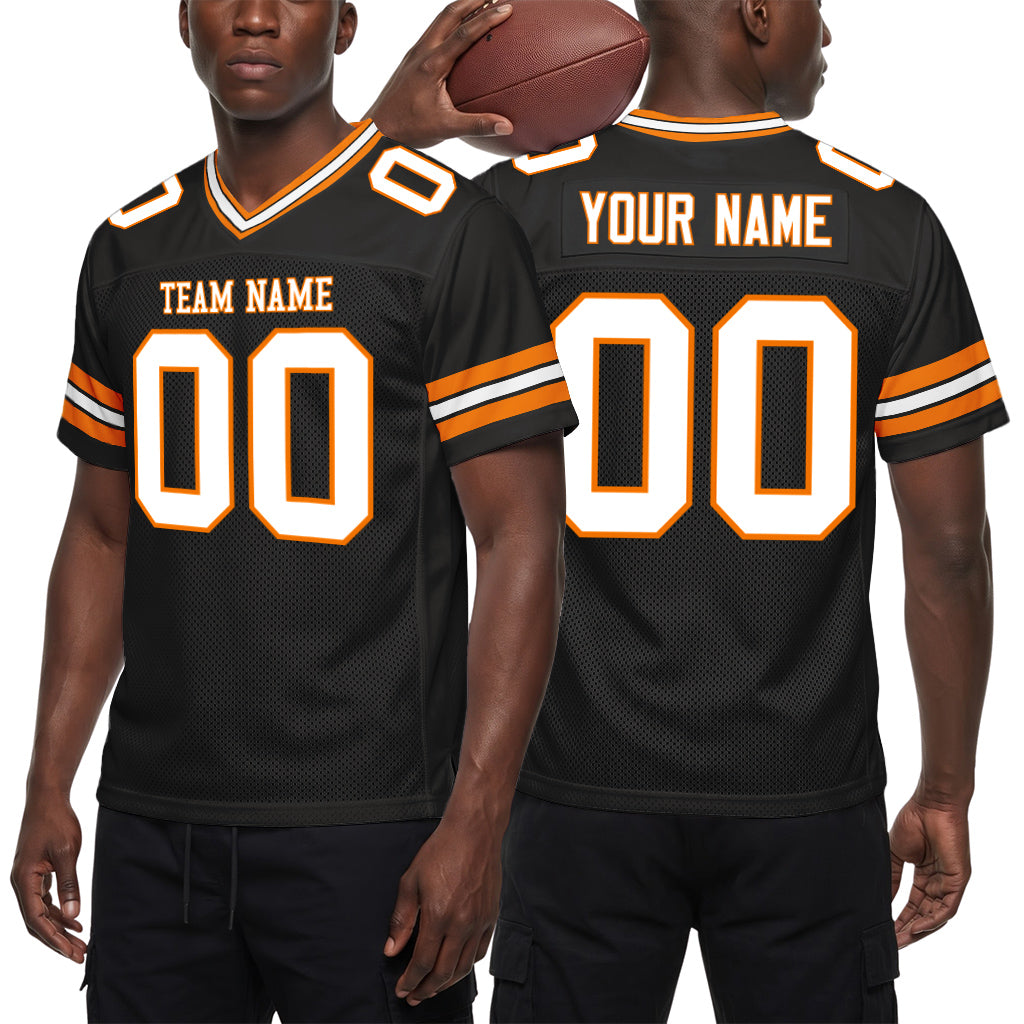 Custom Black White-Bay Orange Mesh Football Jersey
