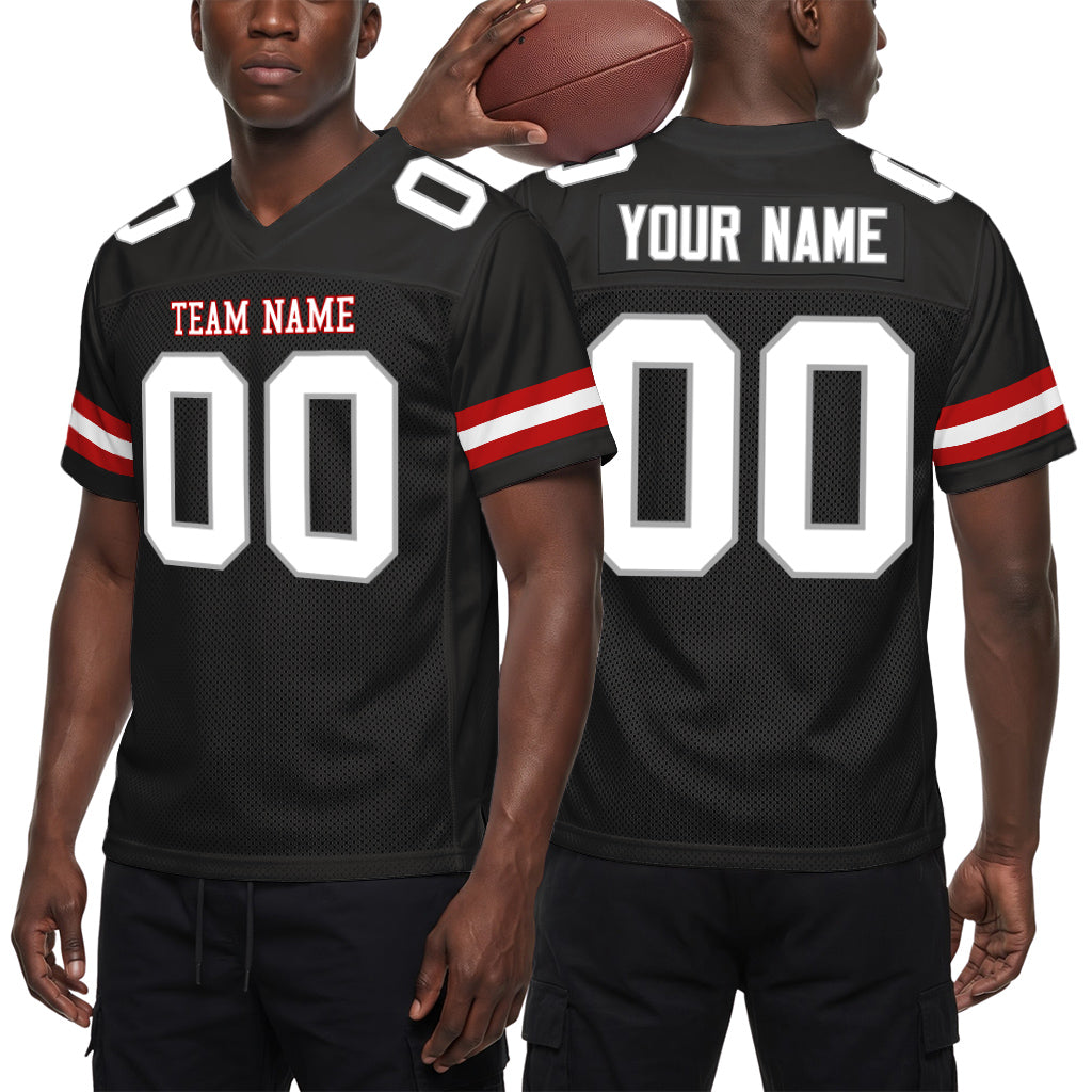 Custom Black White-Gray Custom Name Mesh Football Jersey