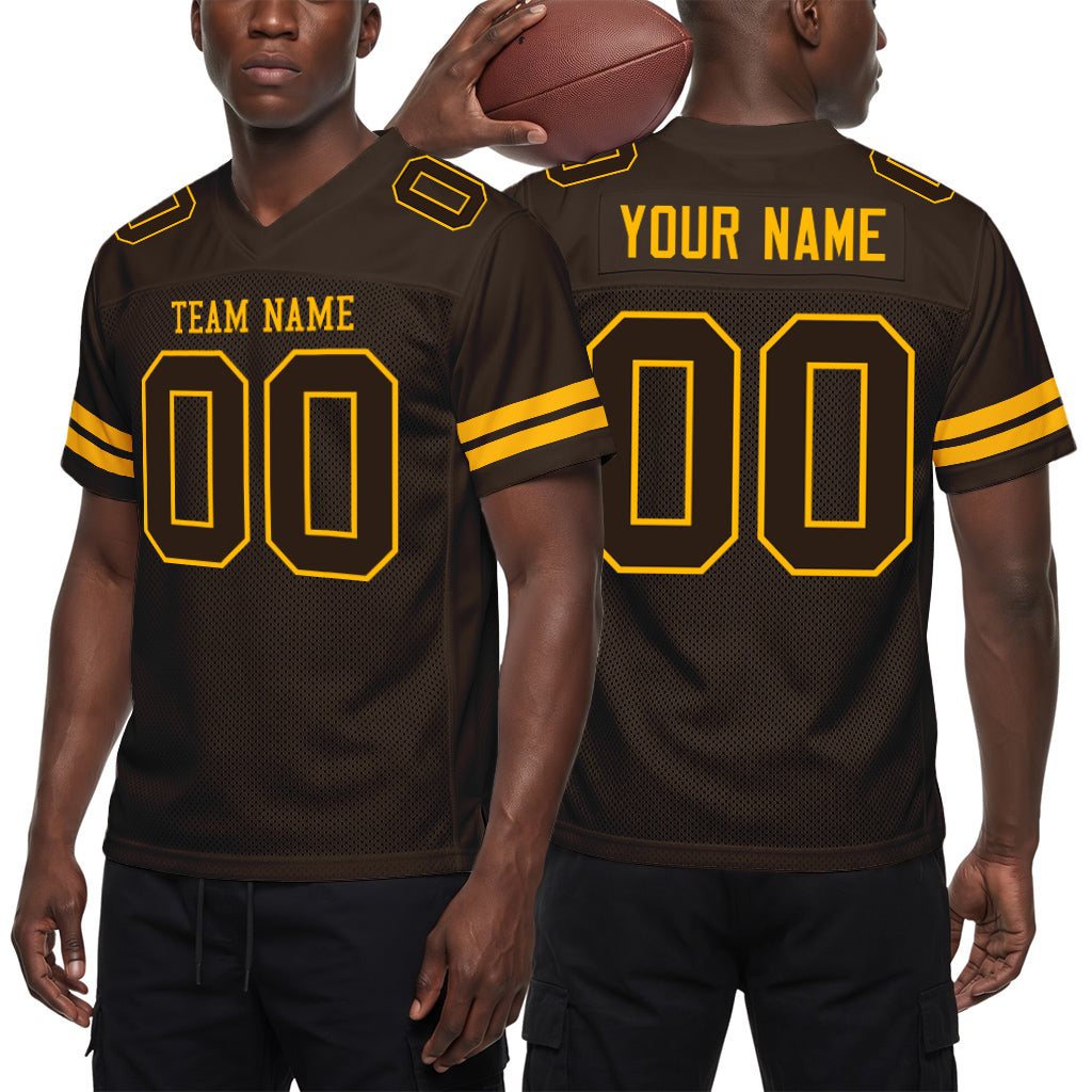 Custom Brown Brown-Gold Mesh Football Jersey