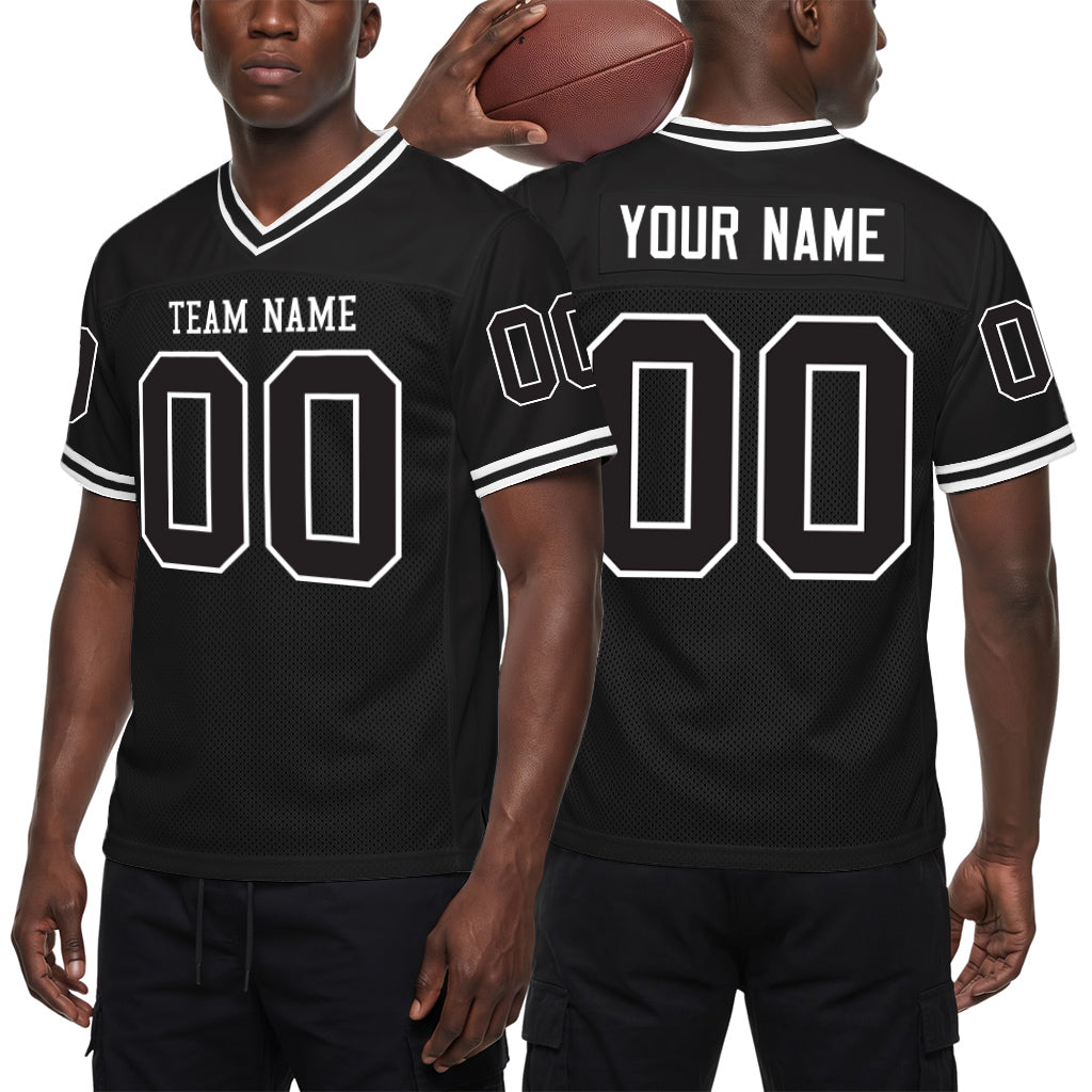Custom Black White Mesh Football Jersey