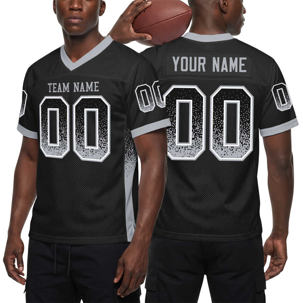 Custom Black Gray-White Mesh Drift Fashion Mesh Football Jersey
