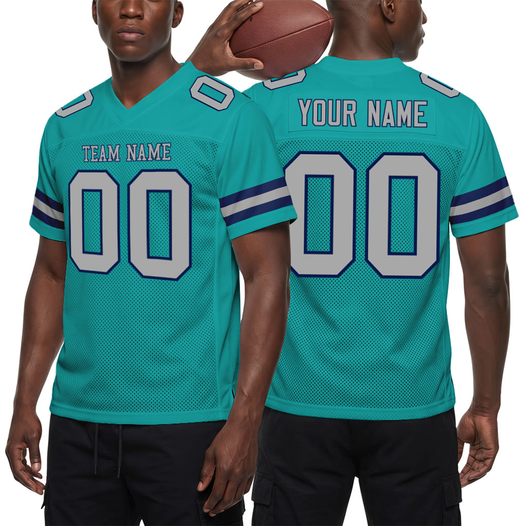 Custom Aqua Gray-Navy Mesh Football Jersey