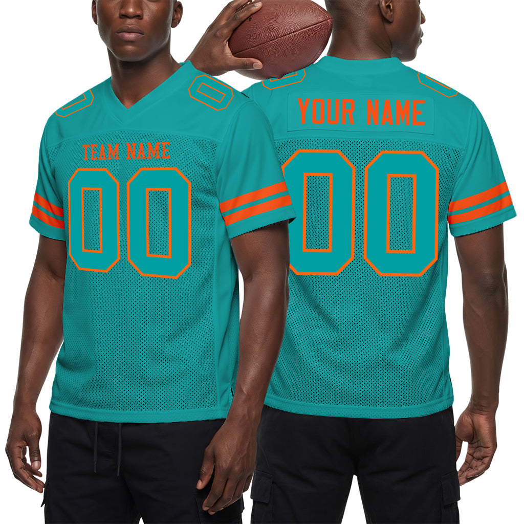 Custom Aqua Aqua-Orange Mesh Football Jersey