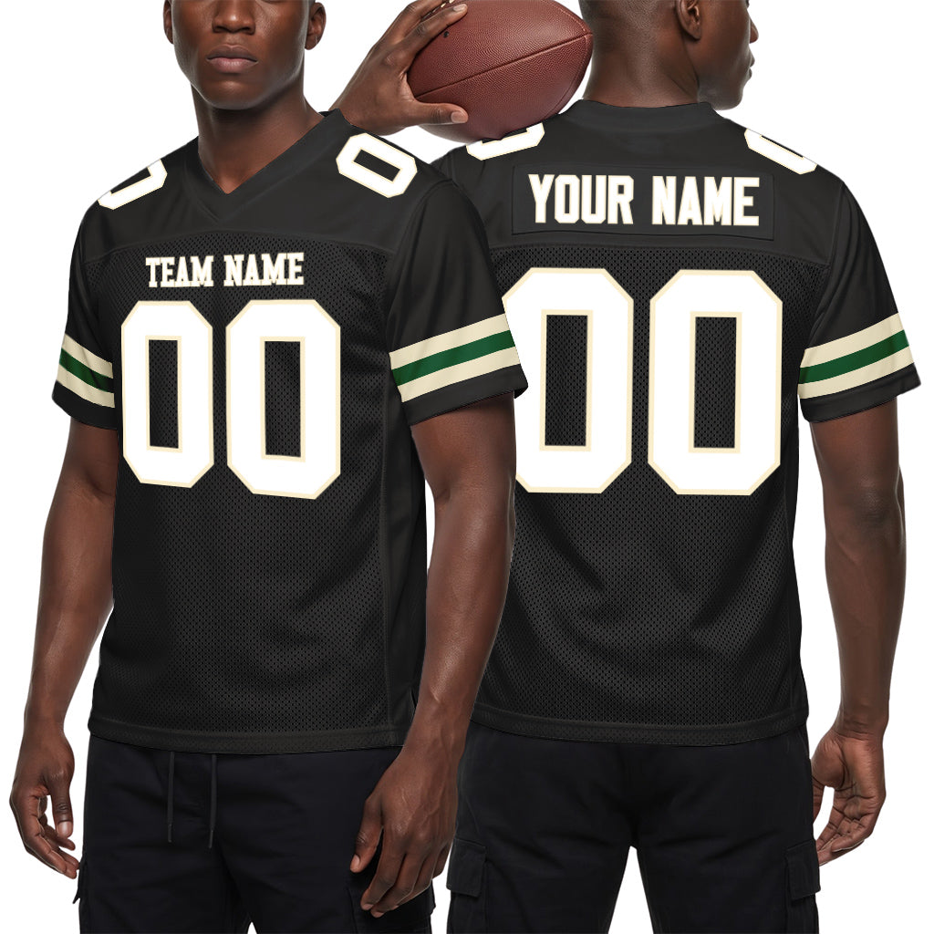 Custom Black White-Cream Mesh Football Jersey