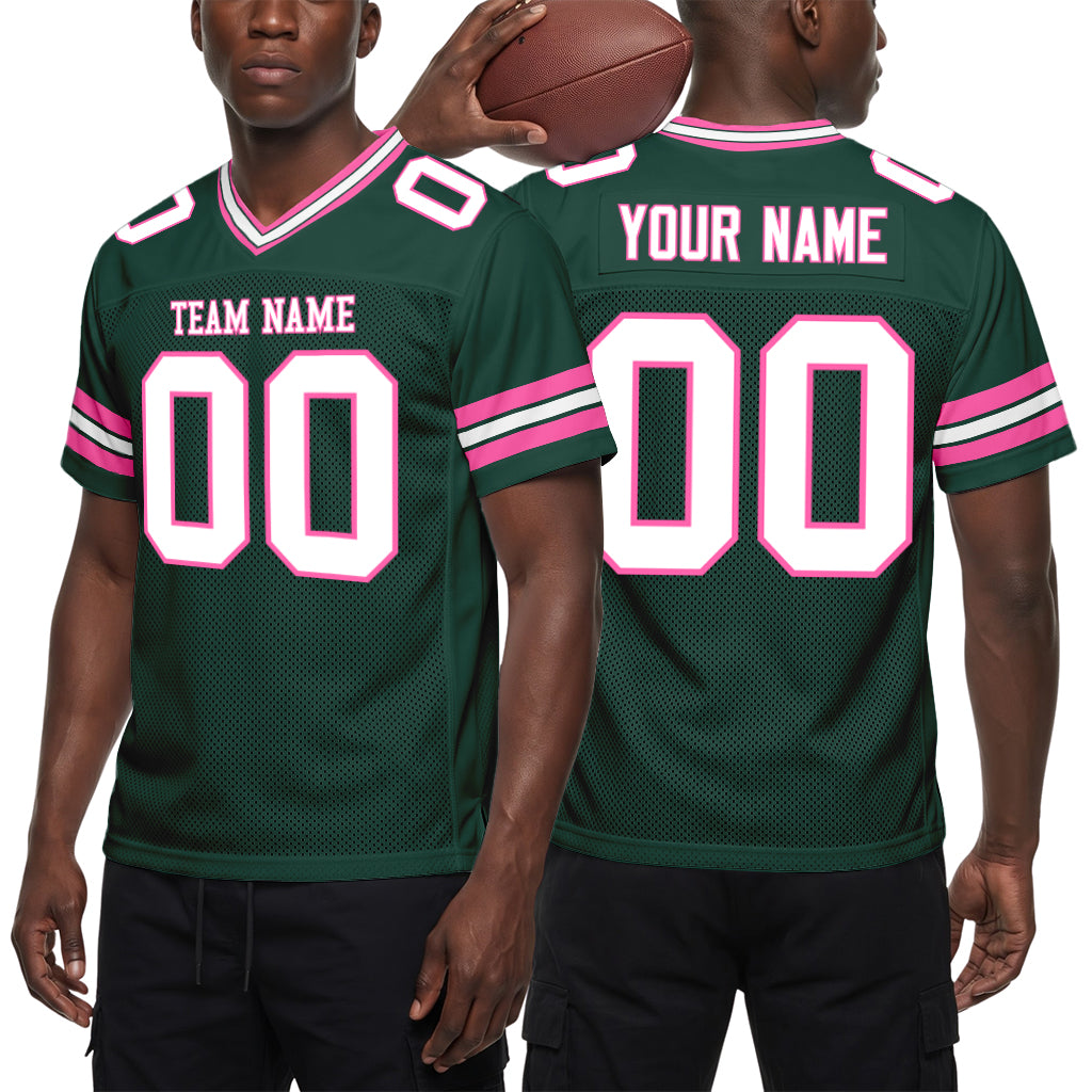 Custom Green White-Pink Mesh Football Jersey