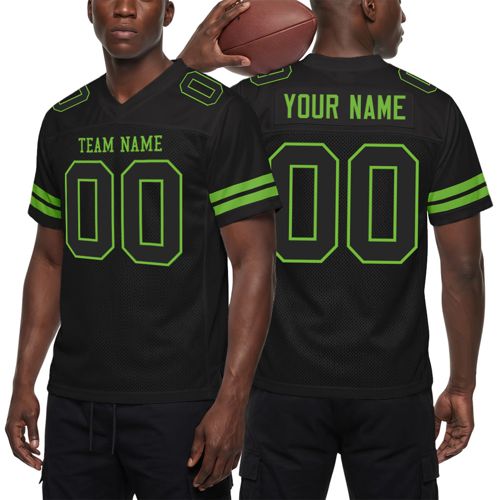 Custom Black Black-Neon Green Mesh Football Jersey