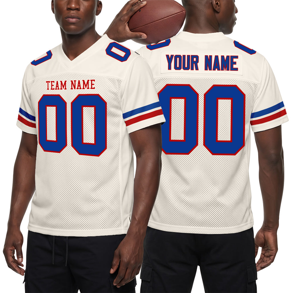 Custom Cream Royal-Red Mesh Football Jersey