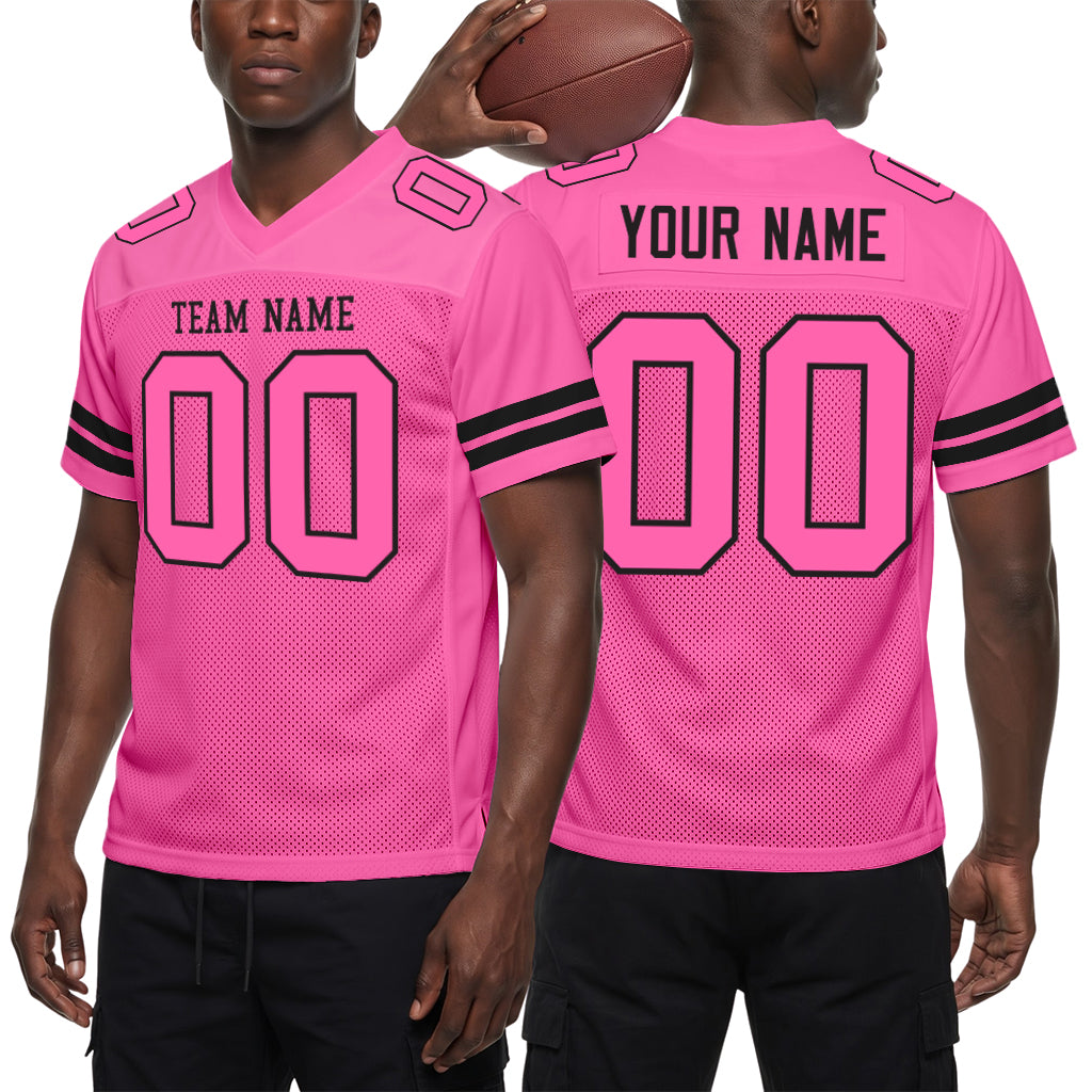 Custom Pink Pink-Black Mesh Football Jersey