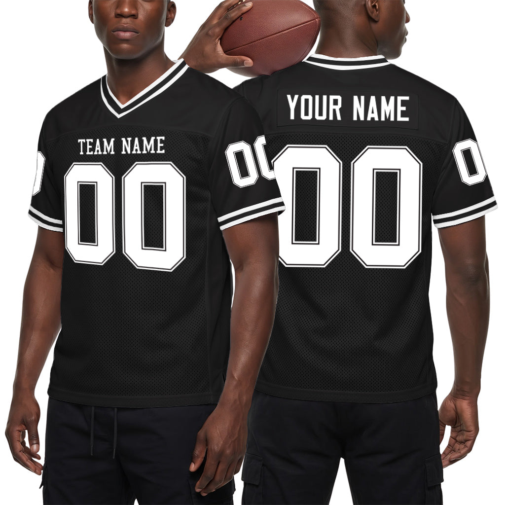 Custom Black White Mesh Football Jersey