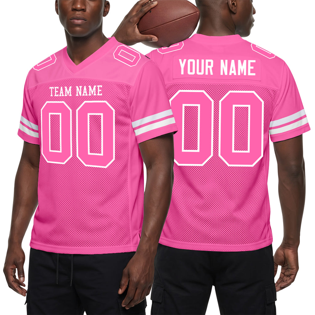 Custom Pink Pink-White Mesh Football Jersey