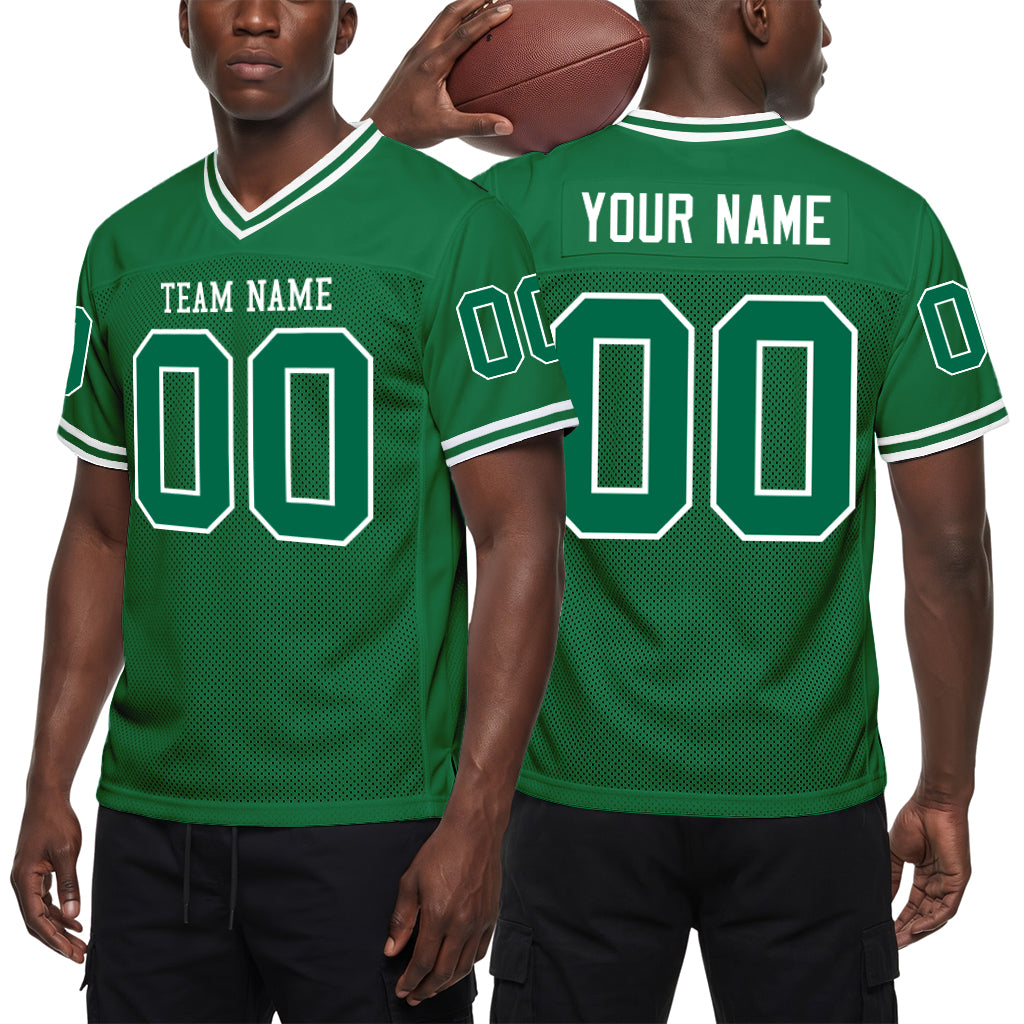 Custom Kelly Green White Mesh Football Jersey