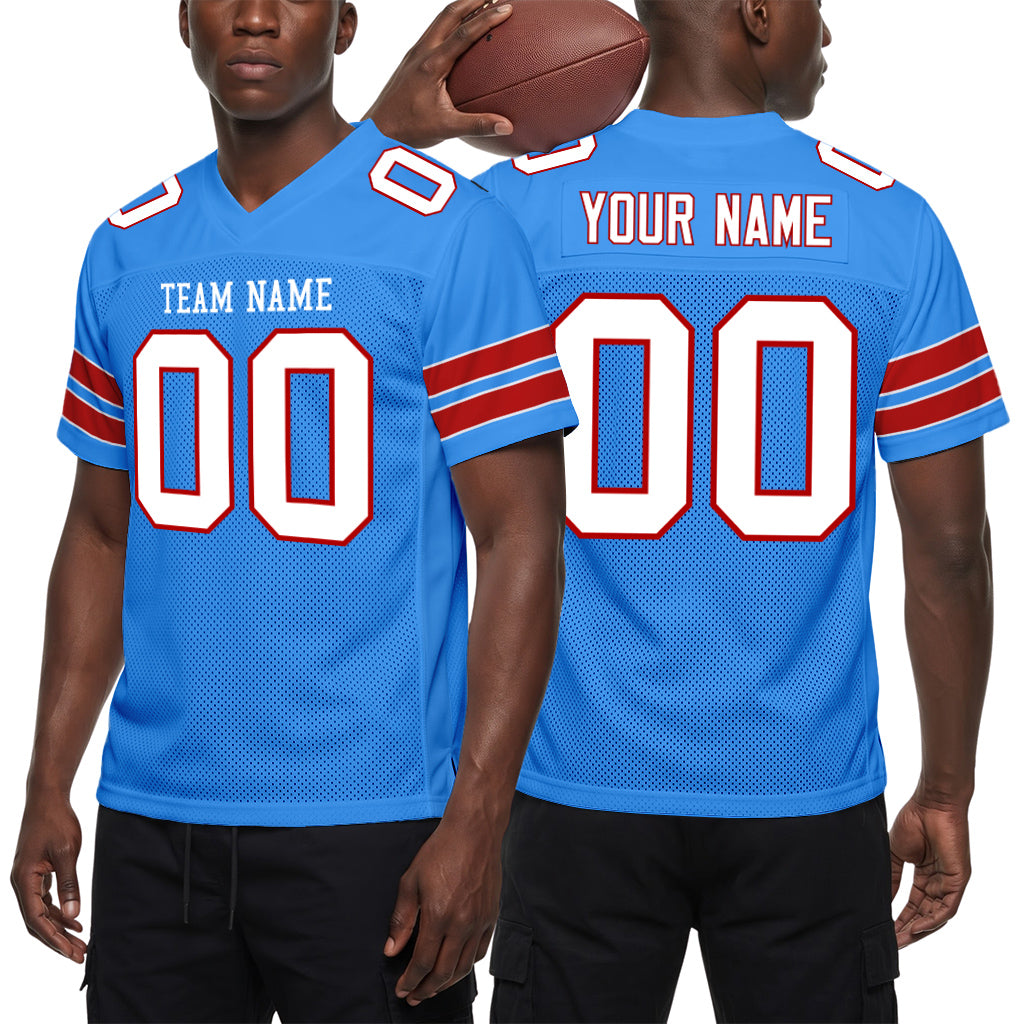Custom Powder Blue White-Red Mesh Football Jersey